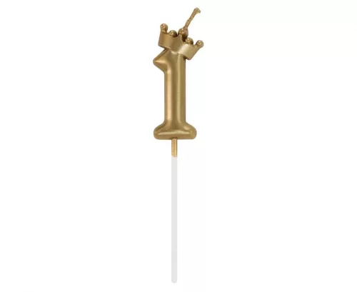 Arany Champagne Crown 1-es számgyertya, tortagyertya 6 cm