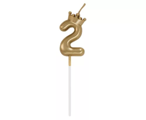 Arany Champagne Crown 2-es számgyertya, tortagyertya 6 cm