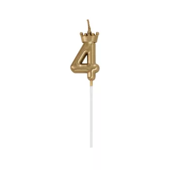 Arany Champagne Crown 4-es számgyertya, tortagyertya 6 cm