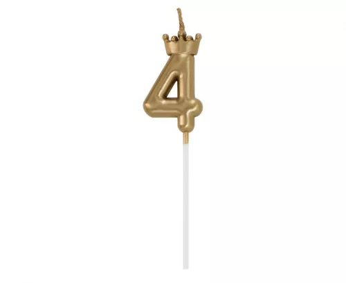 Arany Champagne Crown 4-es számgyertya, tortagyertya 6 cm