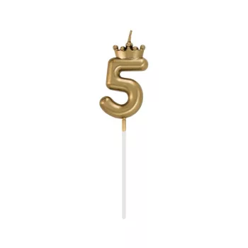 Arany Champagne Crown 5-ös számgyertya, tortagyertya 6 cm