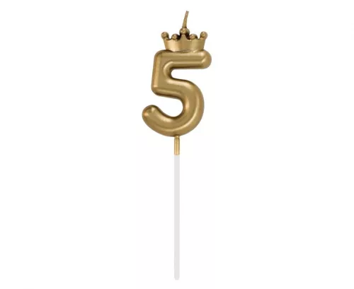 Arany Champagne Crown 5-ös számgyertya, tortagyertya 6 cm