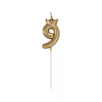 Arany Champagne Crown 9-es számgyertya, tortagyertya 6 cm
