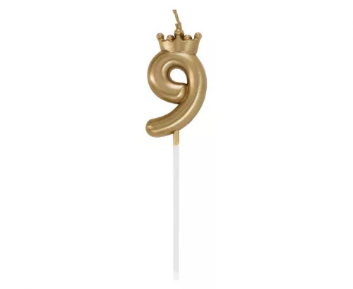 Arany Champagne Crown 9-es számgyertya, tortagyertya 6 cm
