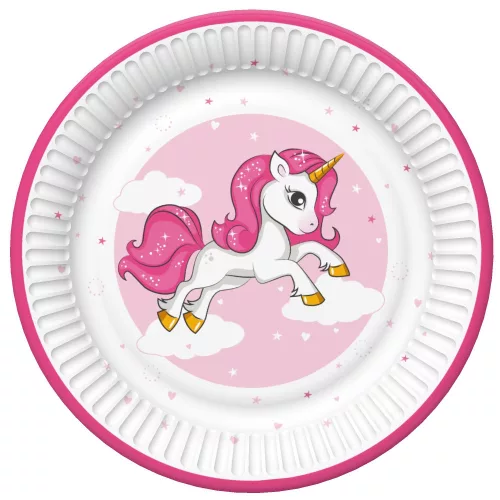 Unikornis Pink Heart papírtányér 8 db-os 18 cm