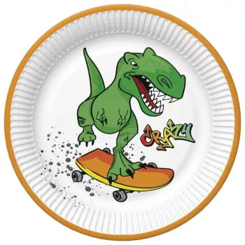 Dinoszaurusz Crazy papírtányér 8 db-os 18 cm