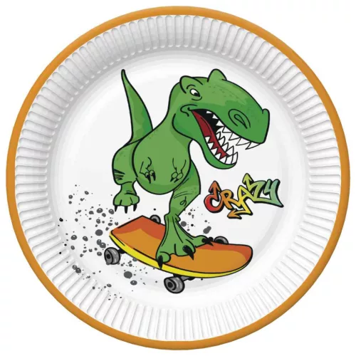 Dinoszaurusz Crazy papírtányér 8 db-os 18 cm