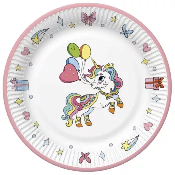 Unikornis Colourful papírtányér 8 db-os 22,7 cm