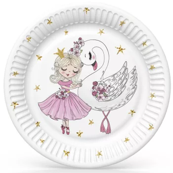 Balett, Balerina With Swan papírtányér 8 db-os 18 cm