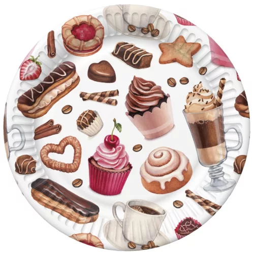 Desszert Coffee and Sweets papírtányér 8 db-os 18 cm