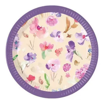 Virág Watercolor Flowers papírtányér 8 db-os 23 cm