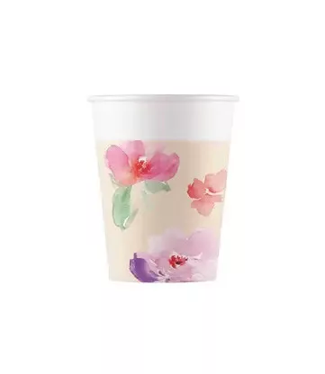 Watercolor Flowers, Virág papír pohár 8 db-os 200 ml