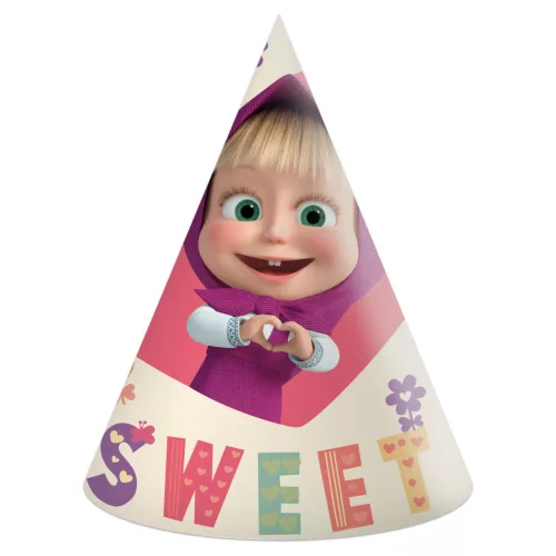 Mása és a medve Sweet Heart parti kalap, csákó 6 db-os