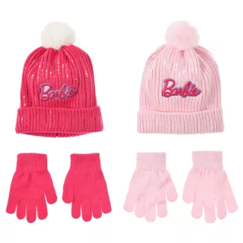 Barbie Pink flitteres gyerek sapka + kesztyű szett 52-54 cm