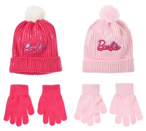 Barbie Pink flitteres gyerek sapka + kesztyű szett 52-54 cm